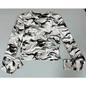 Black White Gray Marble Swirl Long Sleeve Crewneck T-Shirt Top Tee Size M 🤍🩶🖤